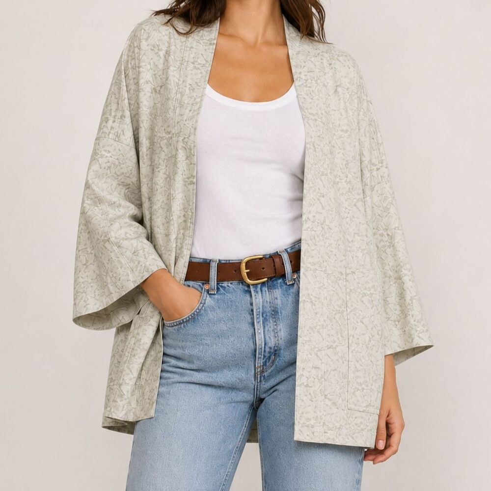 Open Front Kimono Jacket Size XL Gray Green Top